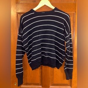 Brandy Melville Navy Blue White Stripe Crewneck Sweater OS